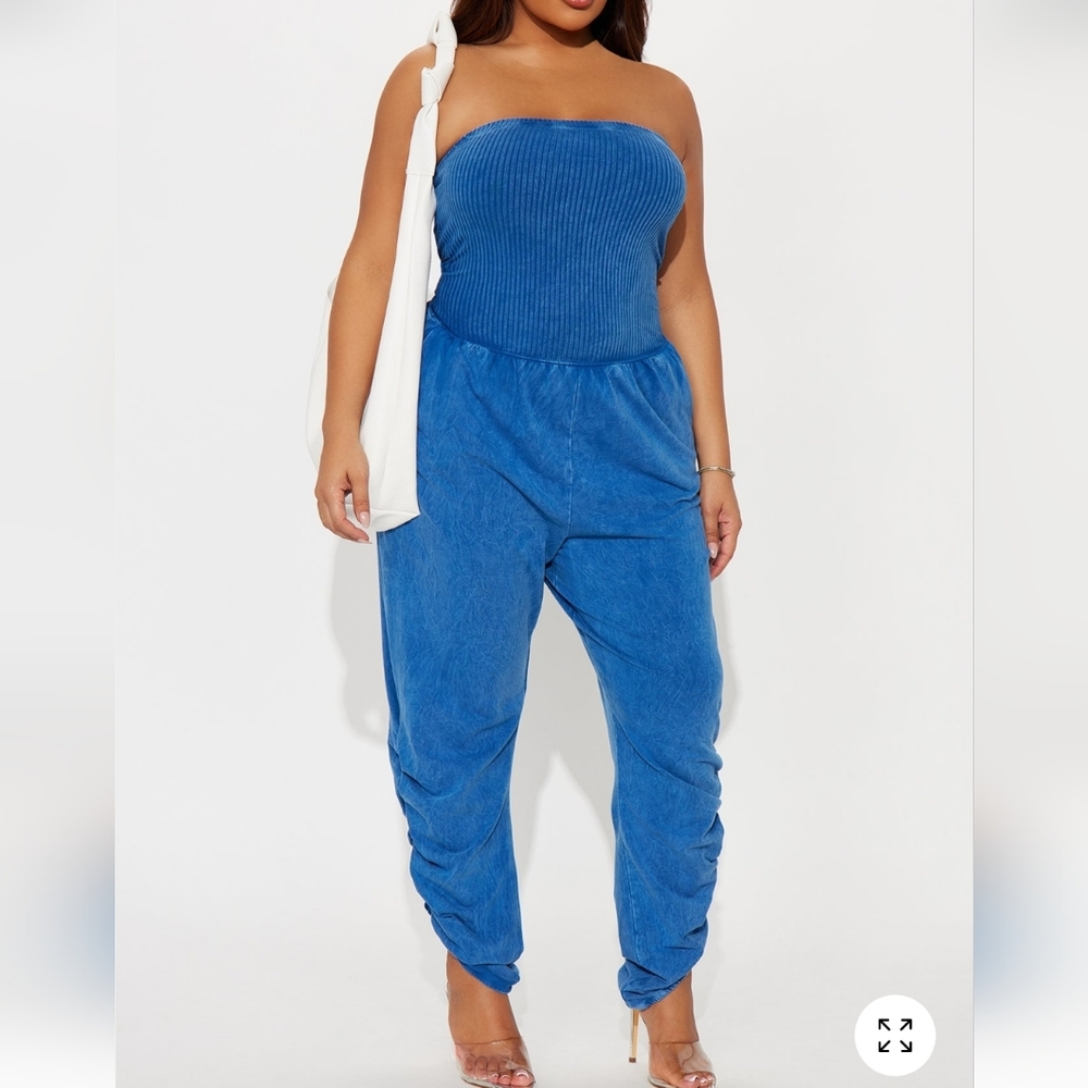 Fashion Nova Strapless Blue Jumpsuit - Picture 5 of 8